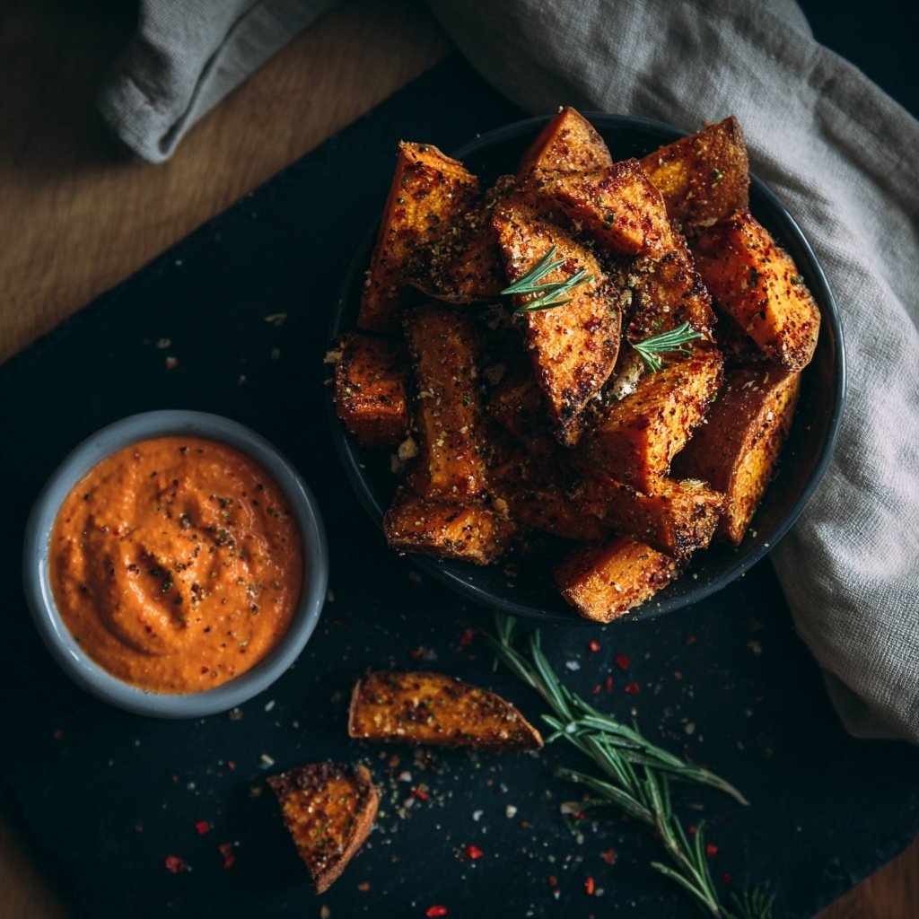 Knusprige Ofen Süßkartoffeln Mit Paprika Dip