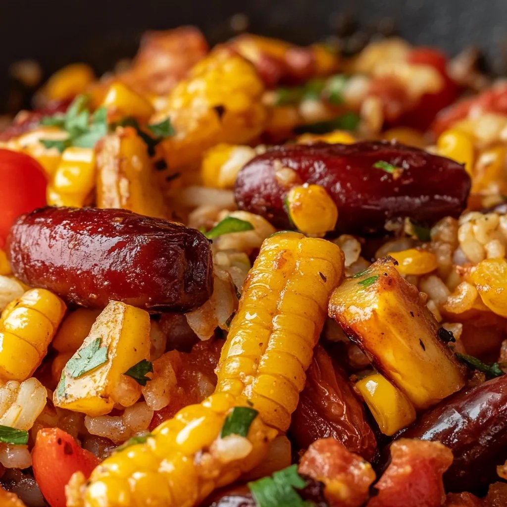 Vegetarische Reispfanne mit Kidneybohnen, Mais und Paprika