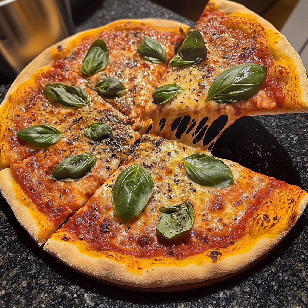 Margherita Pizza mit frischem Basilikum