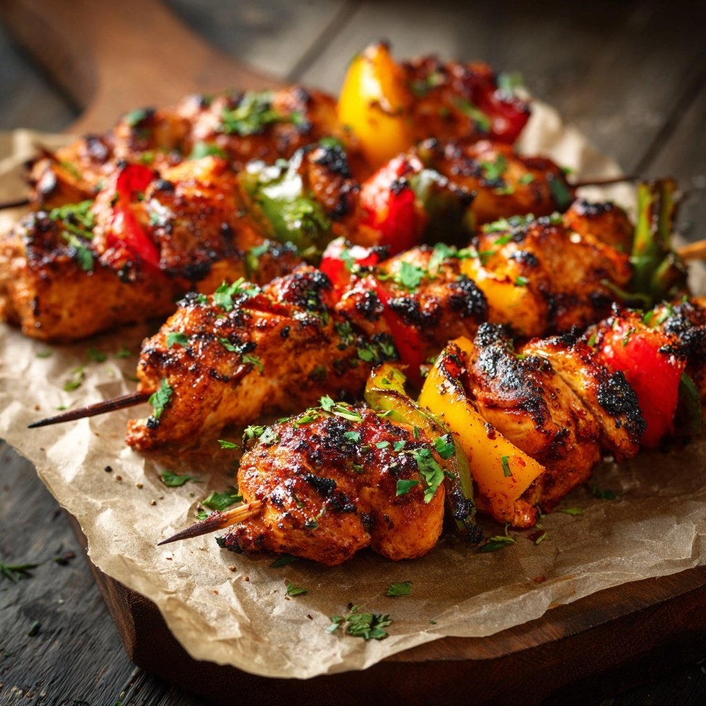 Gegrillte Hähnchenspieße Mit Paprika